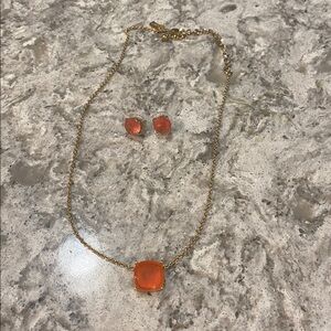 Kate Spade Gold Necklace and Earring Set with Coral/ Tangerine Stones
